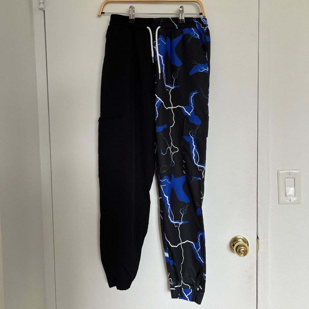 Shein Blue/White/Black Lightning Design Pants